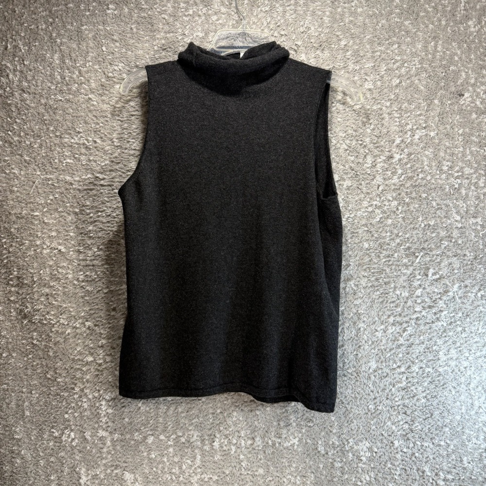 Magaschoni Cashmere Sleeveless Turtleneck Sweater Top Gray S Preppy Academia